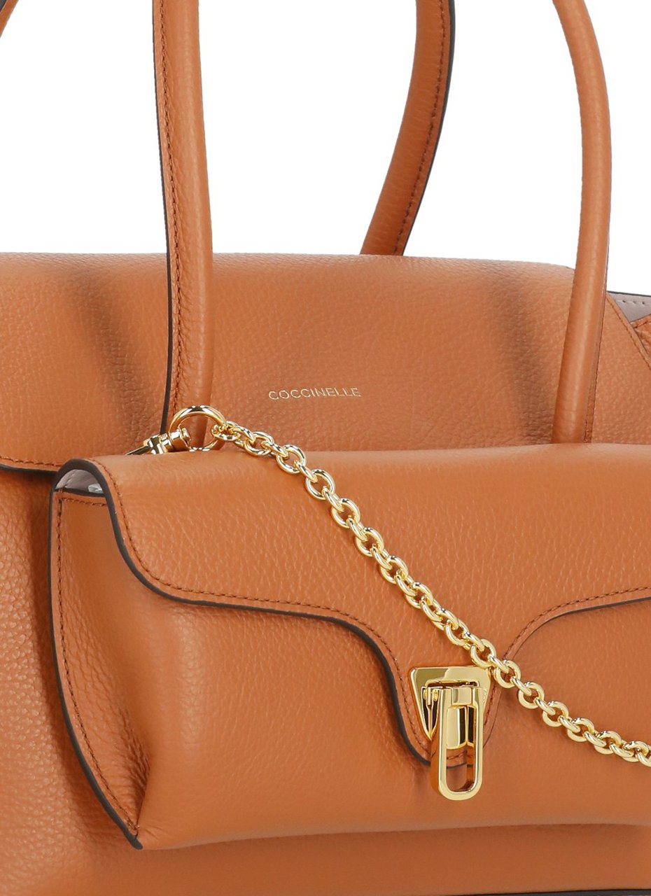 Coccinelle Structured Medium Shoulder Bag With Pebbled Leather Finish Bruin