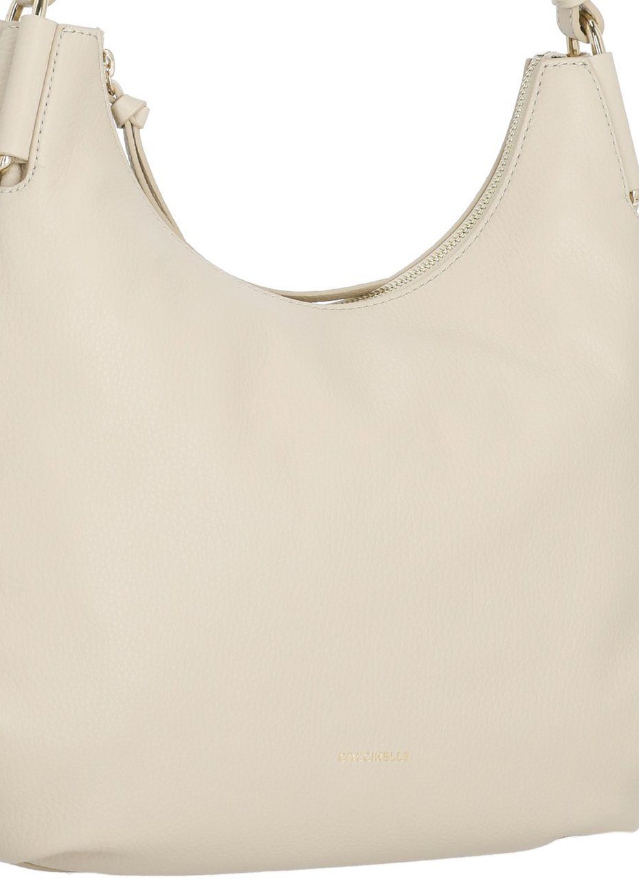 Coccinelle Beige Pebbled Leather Shoulder Bag With Adjustable Strap Rood