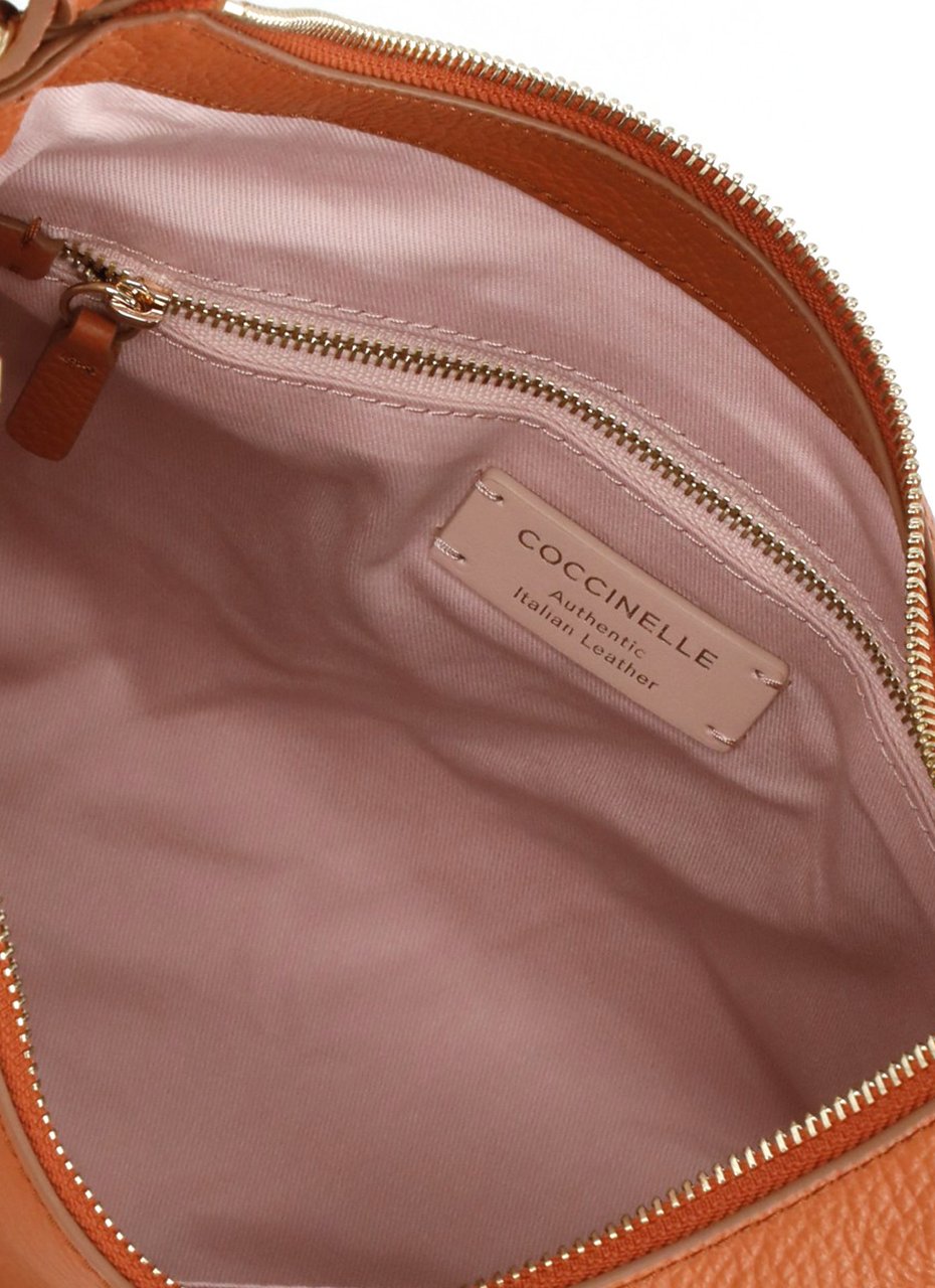 Coccinelle Medium-Sized Pebbled Leather Shoulder Bag With Removable Strap Oranje