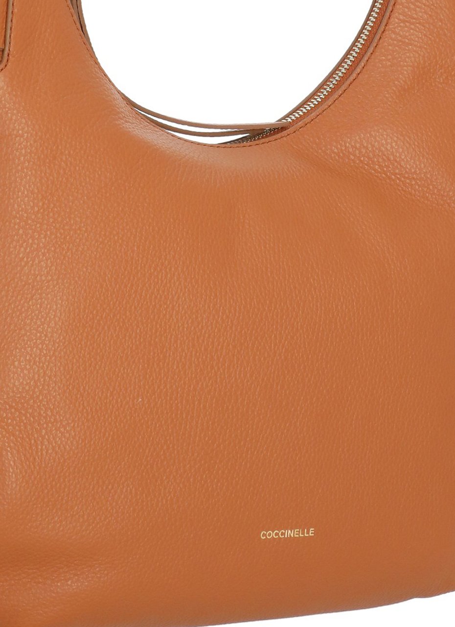 Coccinelle Medium-Sized Pebbled Leather Shoulder Bag With Removable Strap Oranje