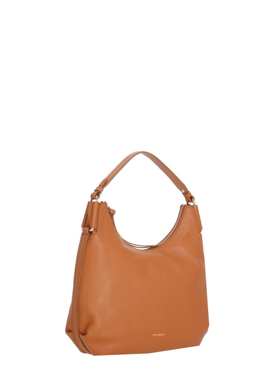 Coccinelle Medium-Sized Pebbled Leather Shoulder Bag With Removable Strap Oranje