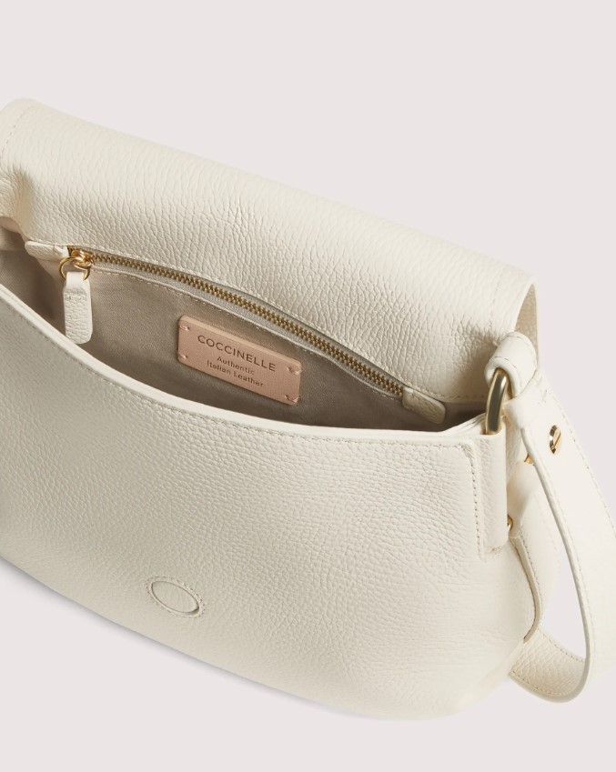 Coccinelle Grained Leather Shoulder Bag With Flap Closure Neutraal