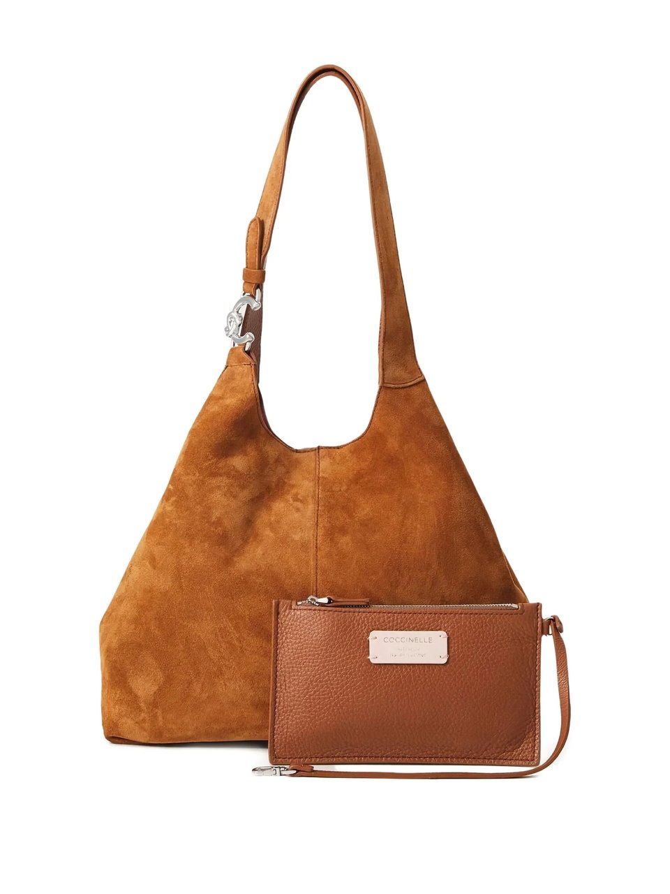 Coccinelle Spacious Brown Suede Shoulder Bag with Minimalist Design Bruin