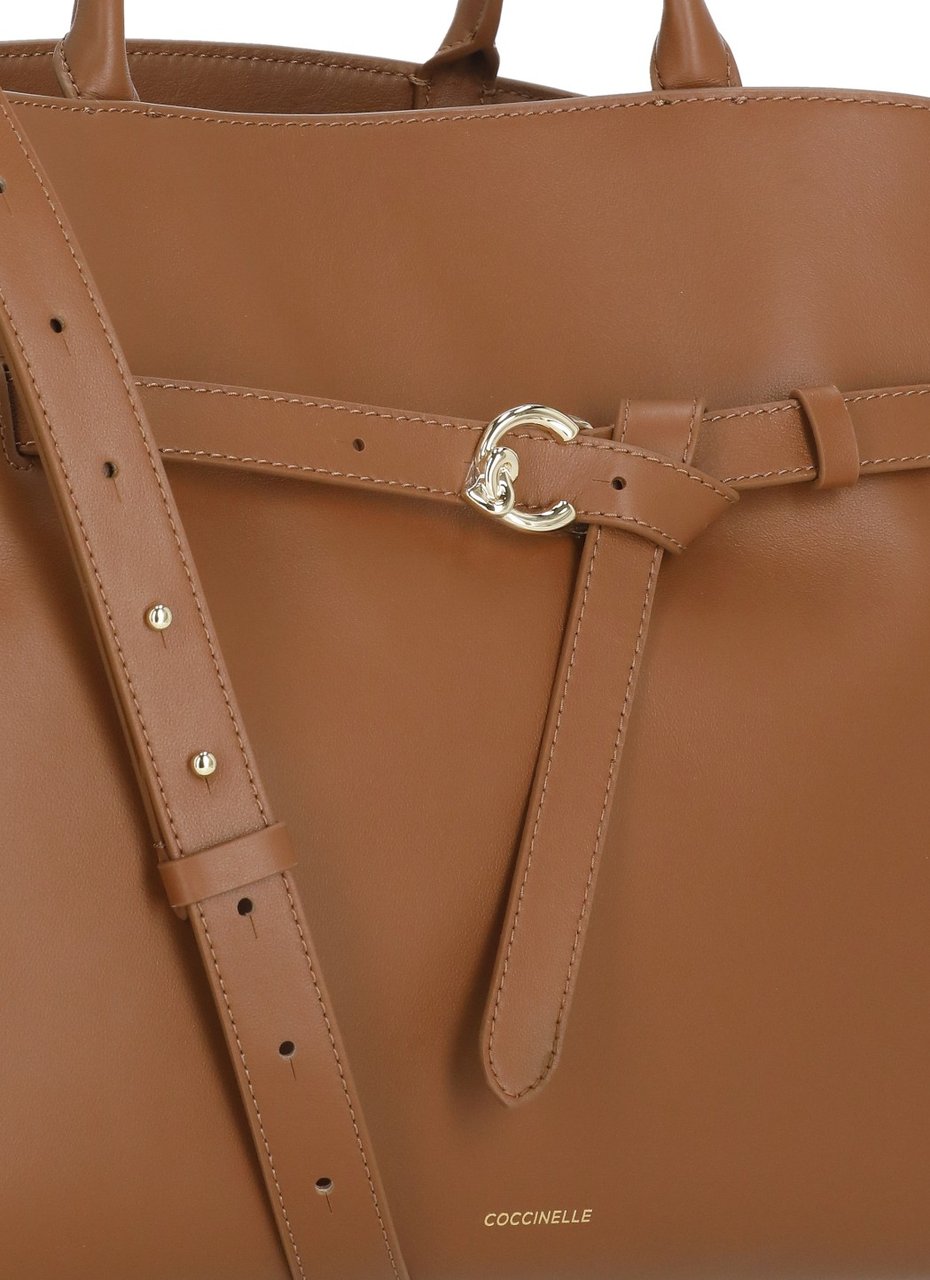 Coccinelle Large Leather Shoulder Bag With Structured Silhouette Bruin