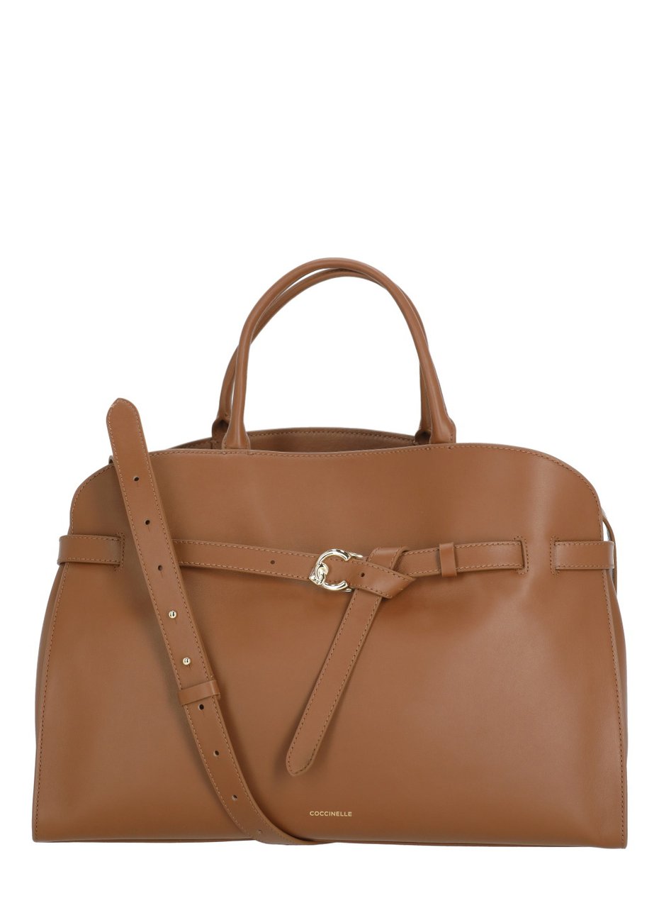 Coccinelle Large Leather Shoulder Bag With Structured Silhouette Bruin