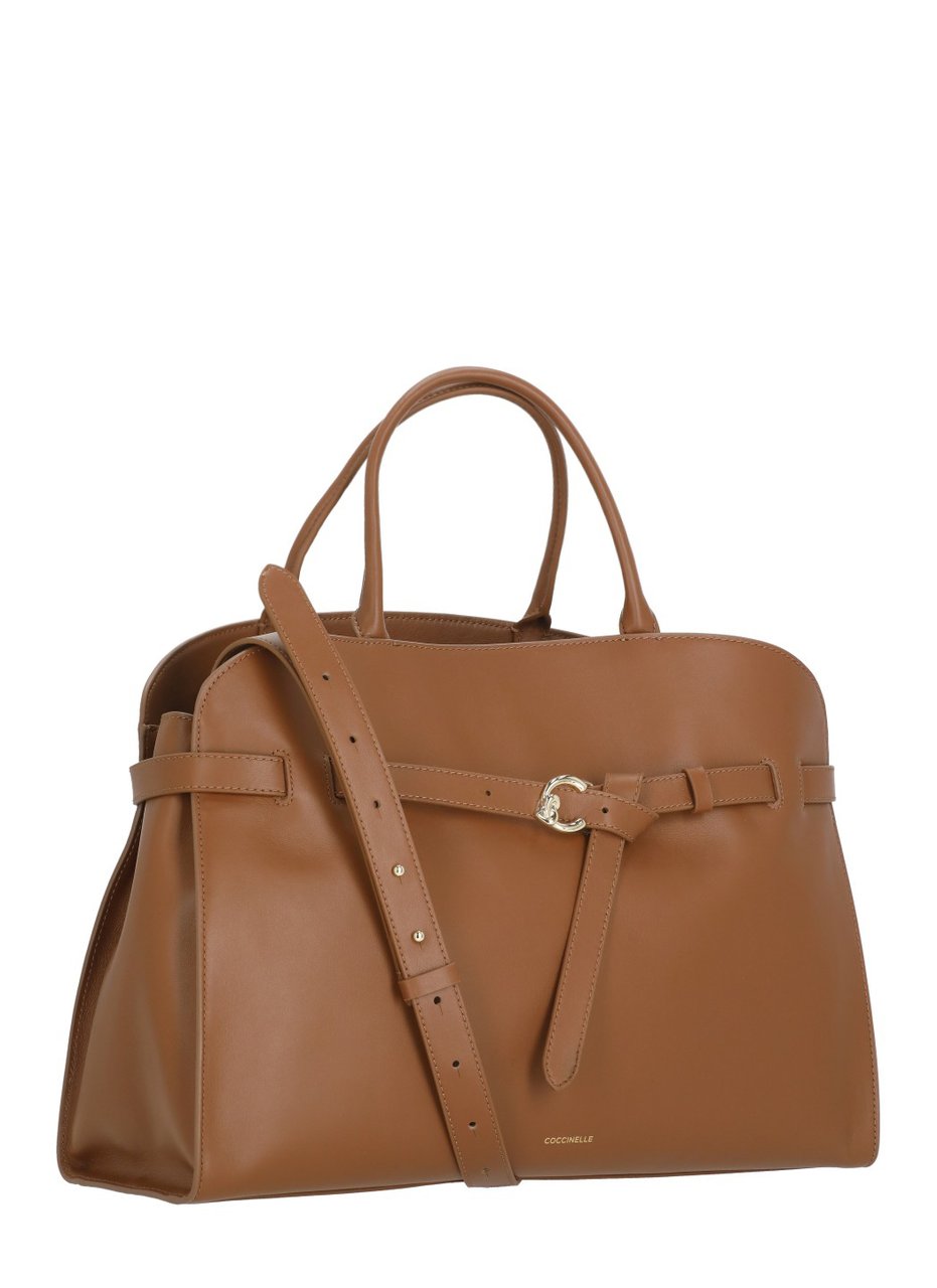 Coccinelle Large Leather Shoulder Bag With Structured Silhouette Bruin