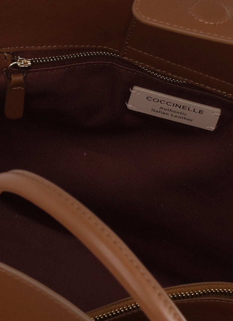Coccinelle Large Leather Shoulder Bag With Structured Silhouette Bruin