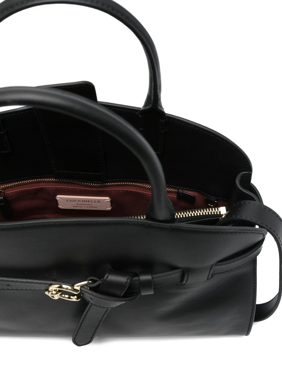 Coccinelle Structured Leather Handbag with Gold-Accent Detail Zwart