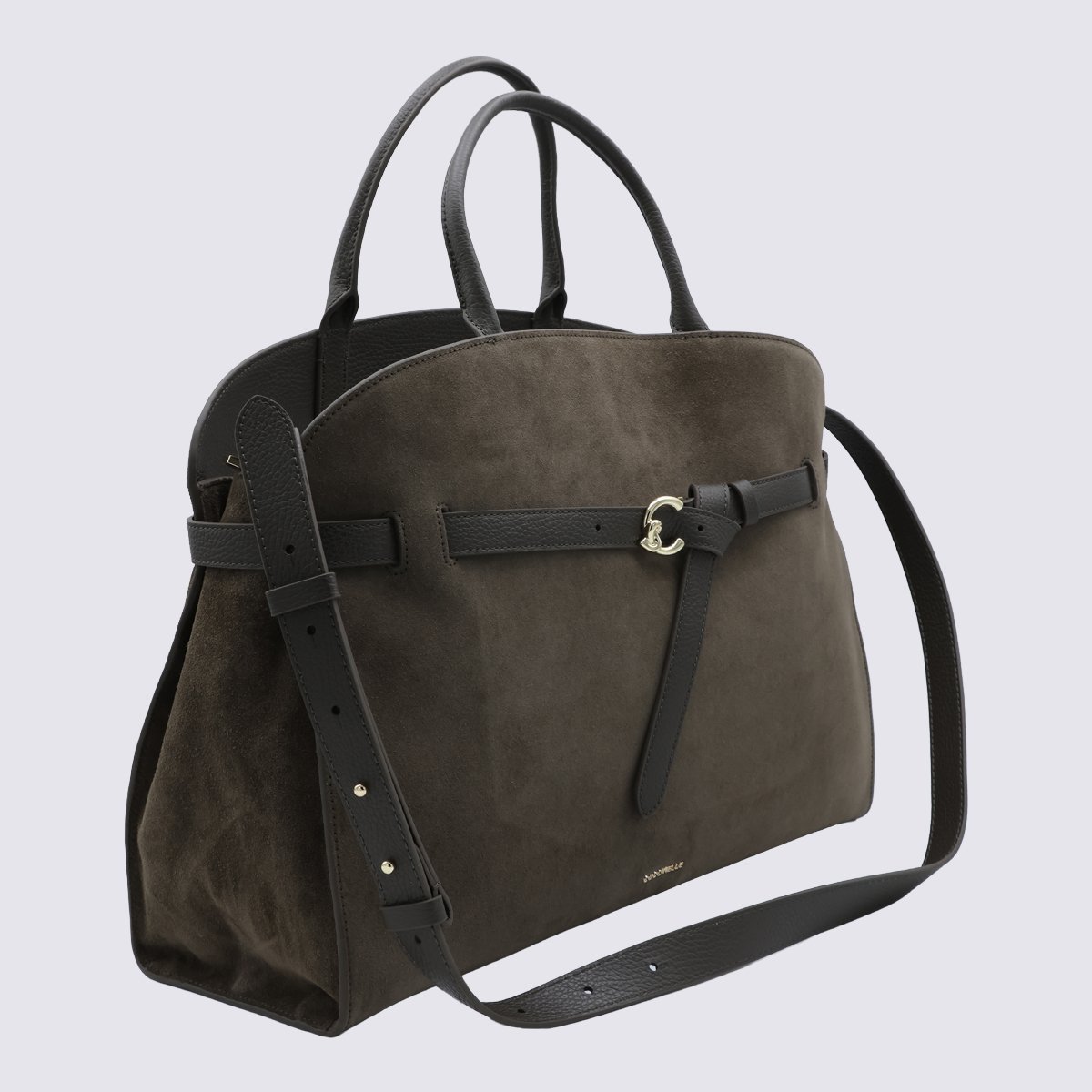 Coccinelle Structured Suede Handbag with Leather Belt Detail Zwart