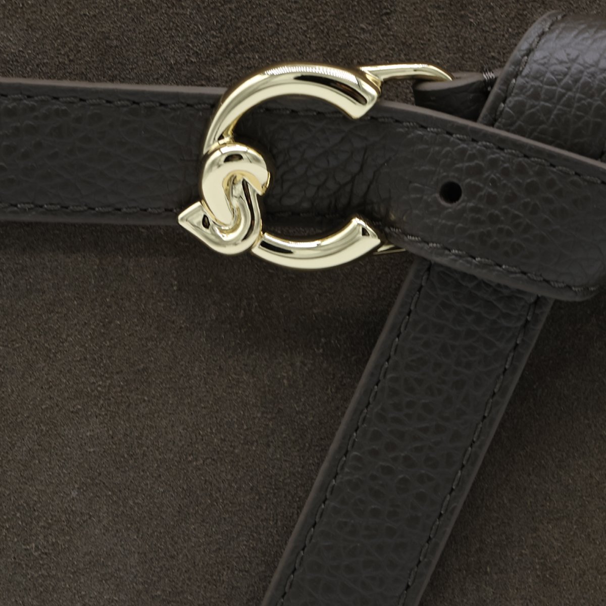 Coccinelle Structured Suede Handbag with Leather Belt Detail Zwart