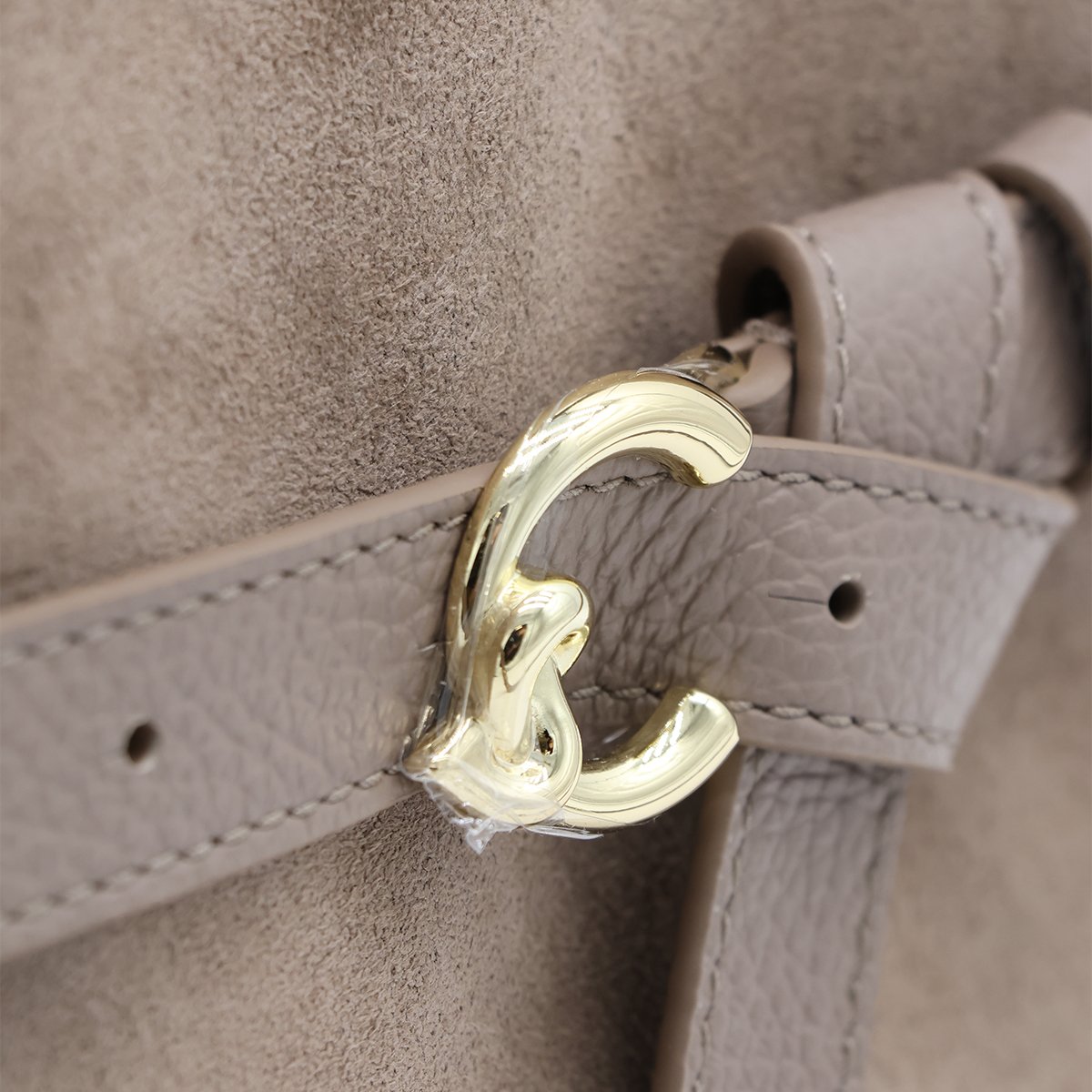 Coccinelle Structured Taupe Suede Handbag with Belt Detail Grijs