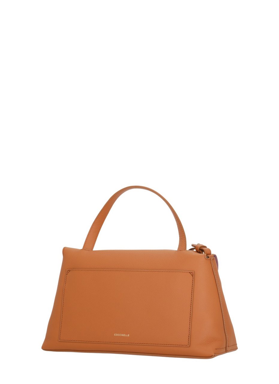 Coccinelle Structured Orange Pebbled Leather Shoulder Bag Bruin