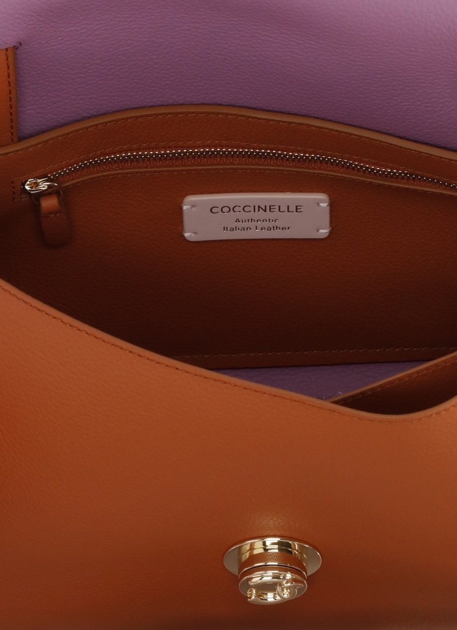 Coccinelle Structured Orange Pebbled Leather Shoulder Bag Bruin