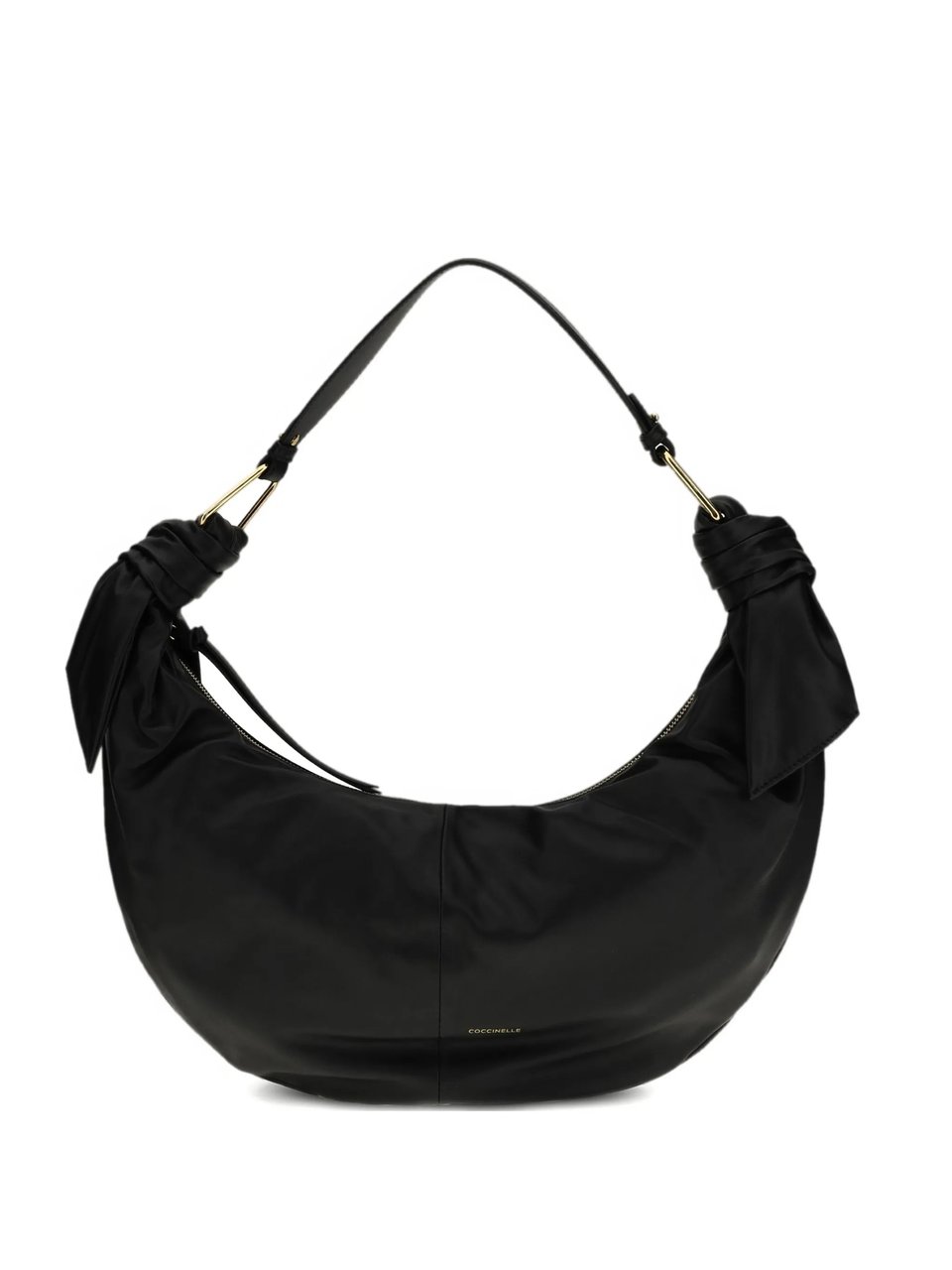 Coccinelle Furoshiki Crescent-Shaped Black Leather Handbag Zwart