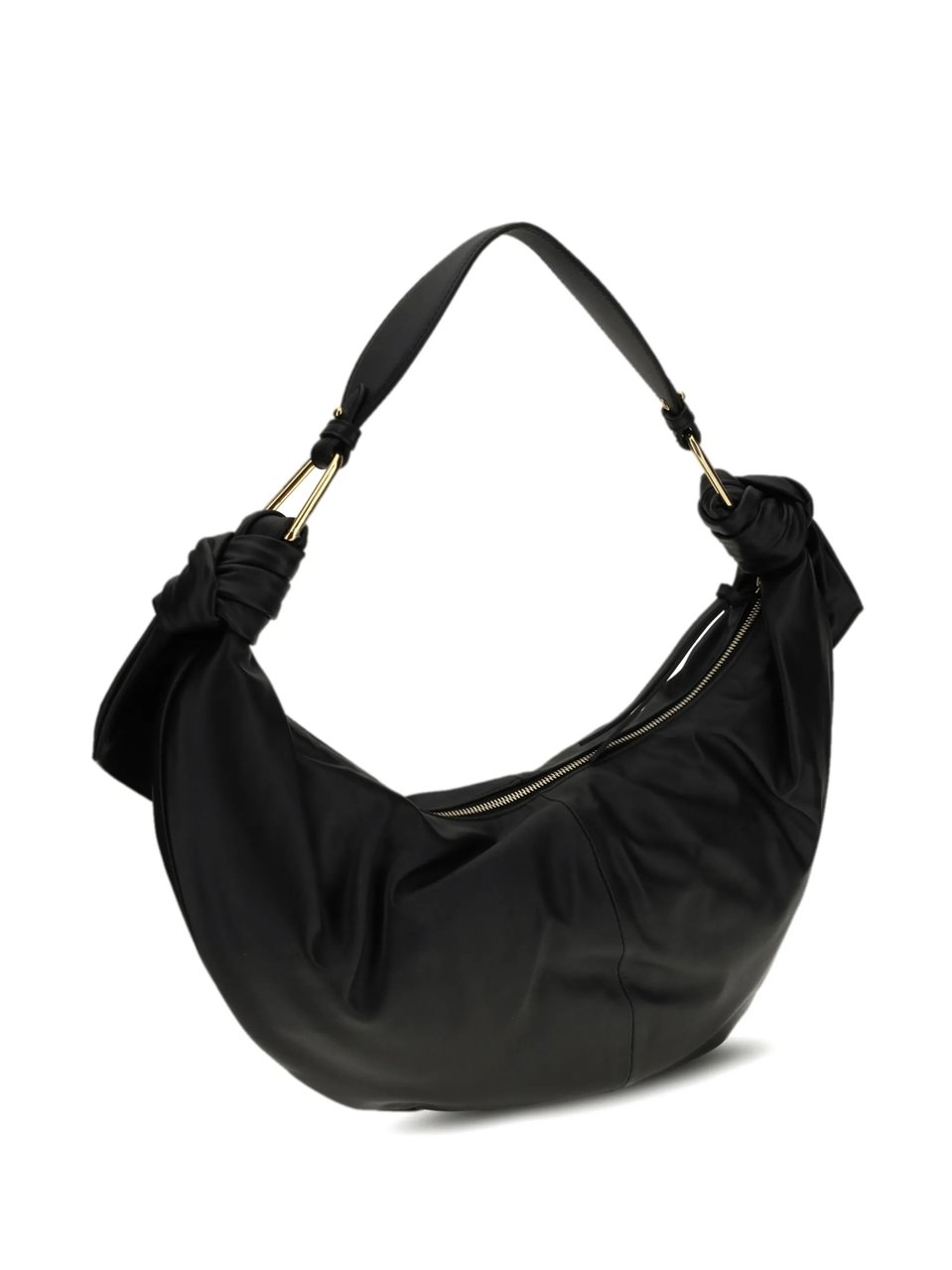 Coccinelle Furoshiki Crescent-Shaped Black Leather Handbag Zwart