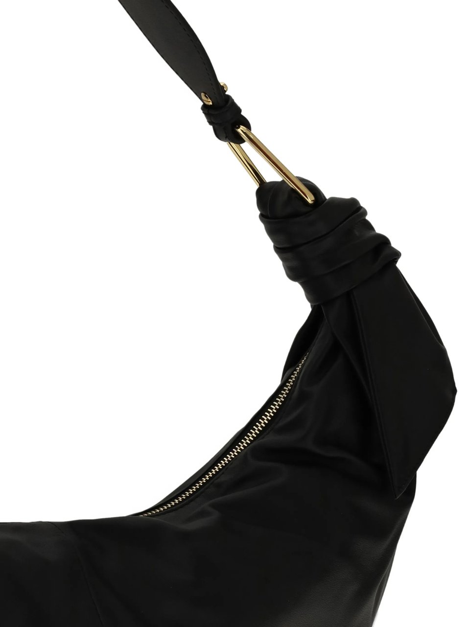 Coccinelle Furoshiki Crescent-Shaped Black Leather Handbag Zwart