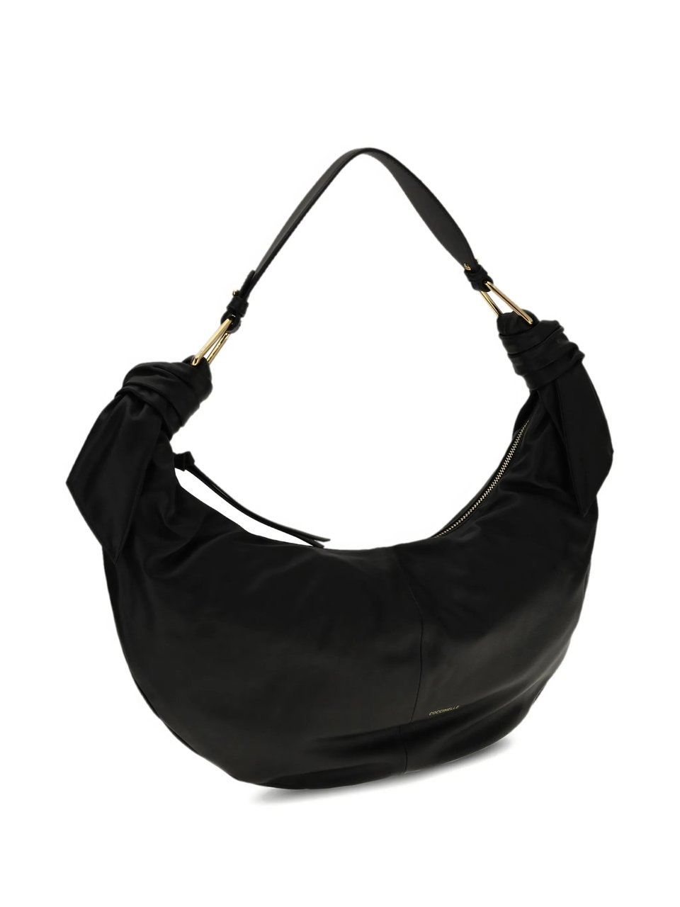 Coccinelle Furoshiki Crescent-Shaped Black Leather Handbag Zwart