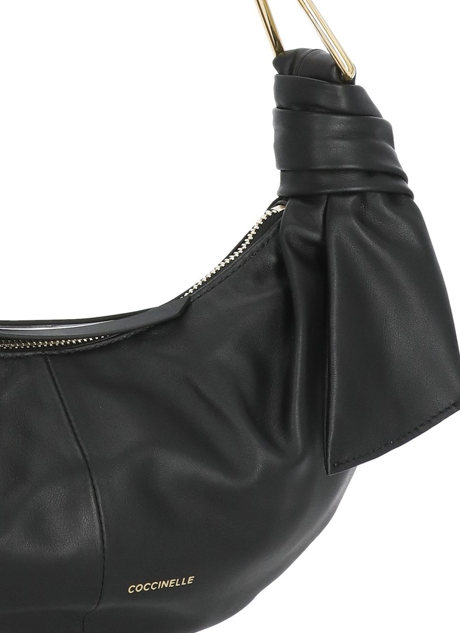 Coccinelle Crescent-Shaped Leather Shoulder Bag With Gold Accents Zwart