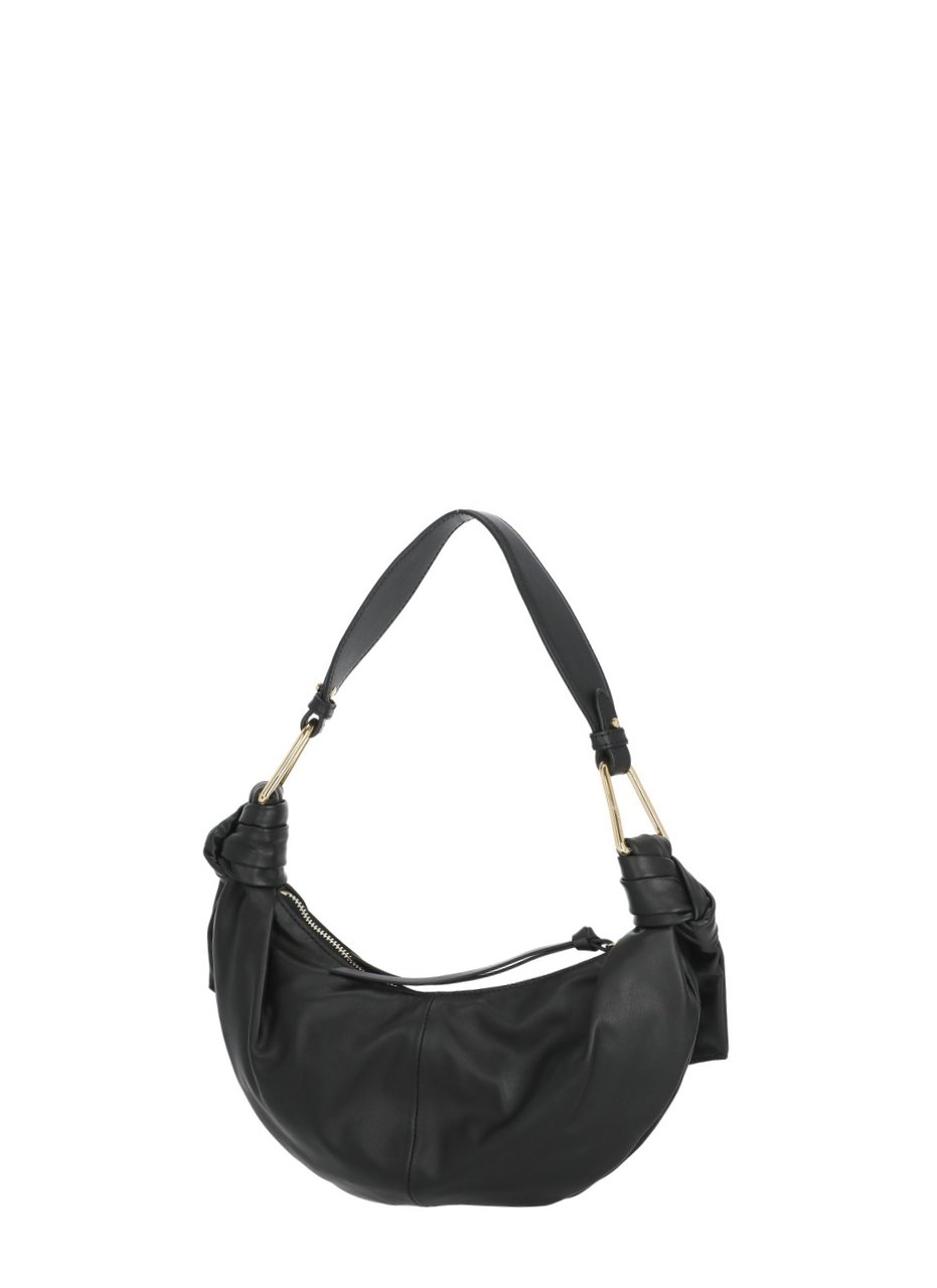 Coccinelle Crescent-Shaped Leather Shoulder Bag With Gold Accents Zwart