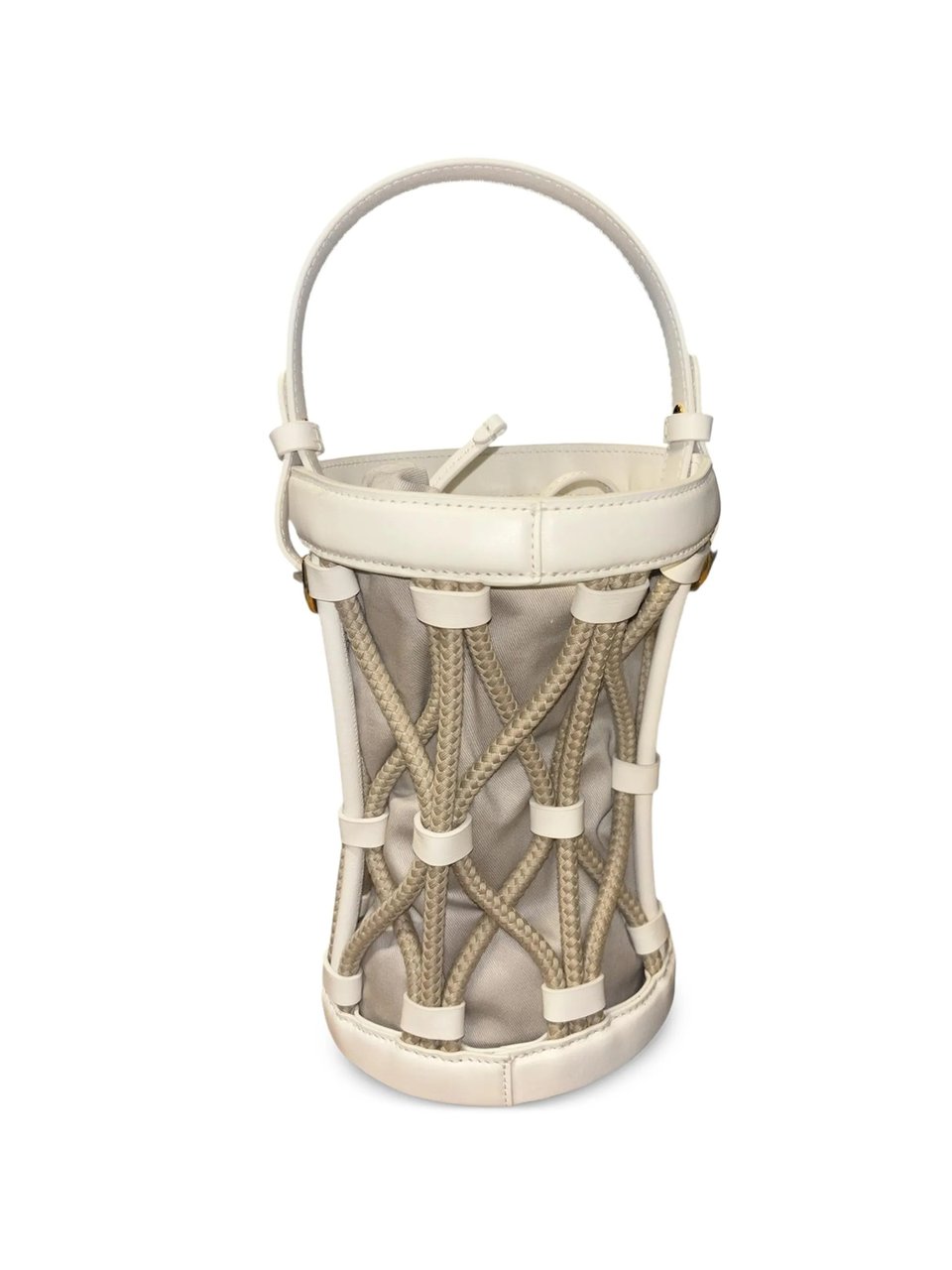 Coccinelle Koi Rope Braided Leather Bucket Bag Neutraal
