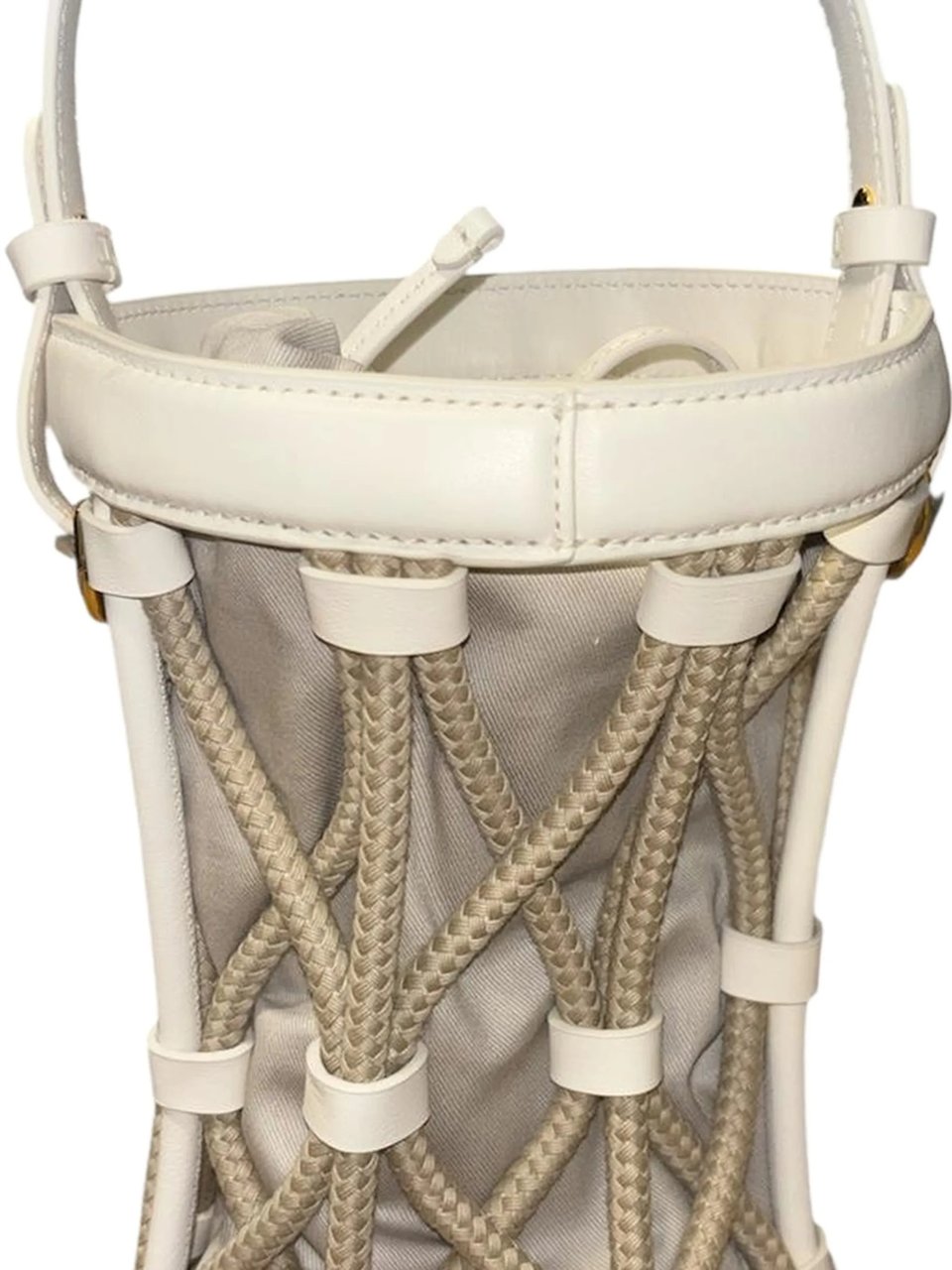 Coccinelle Koi Rope Braided Leather Bucket Bag Neutraal