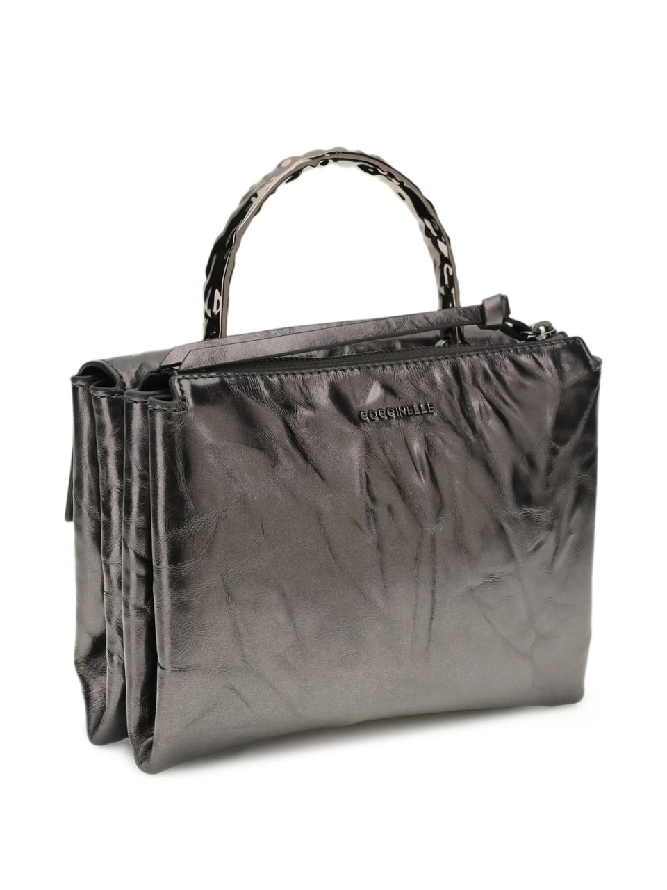 Coccinelle Grey Glossy Crinkled Texture Handbag Grijs