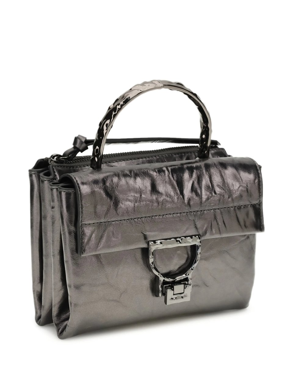 Coccinelle Grey Glossy Crinkled Texture Handbag Grijs