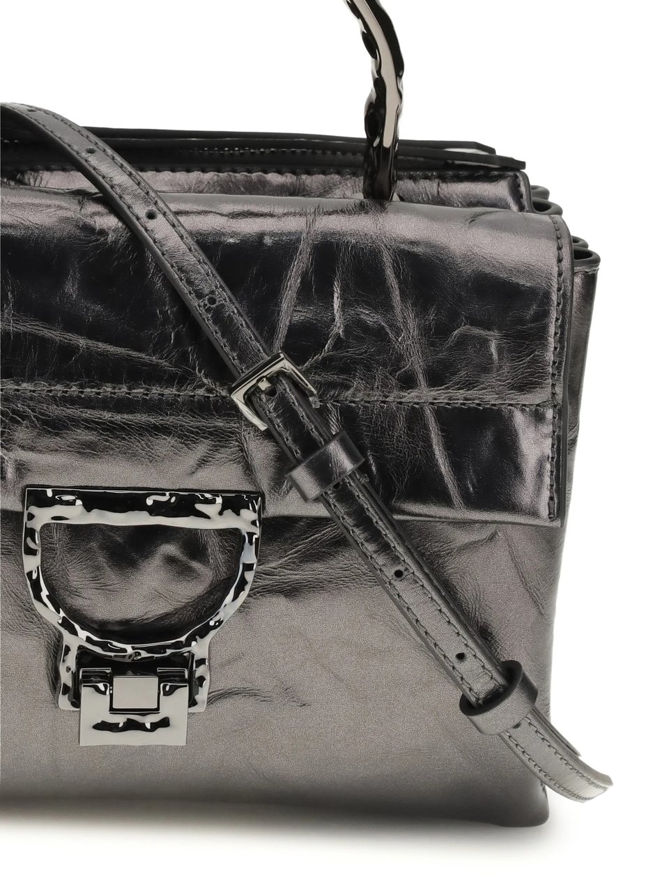 Coccinelle Grey Glossy Crinkled Texture Handbag Grijs