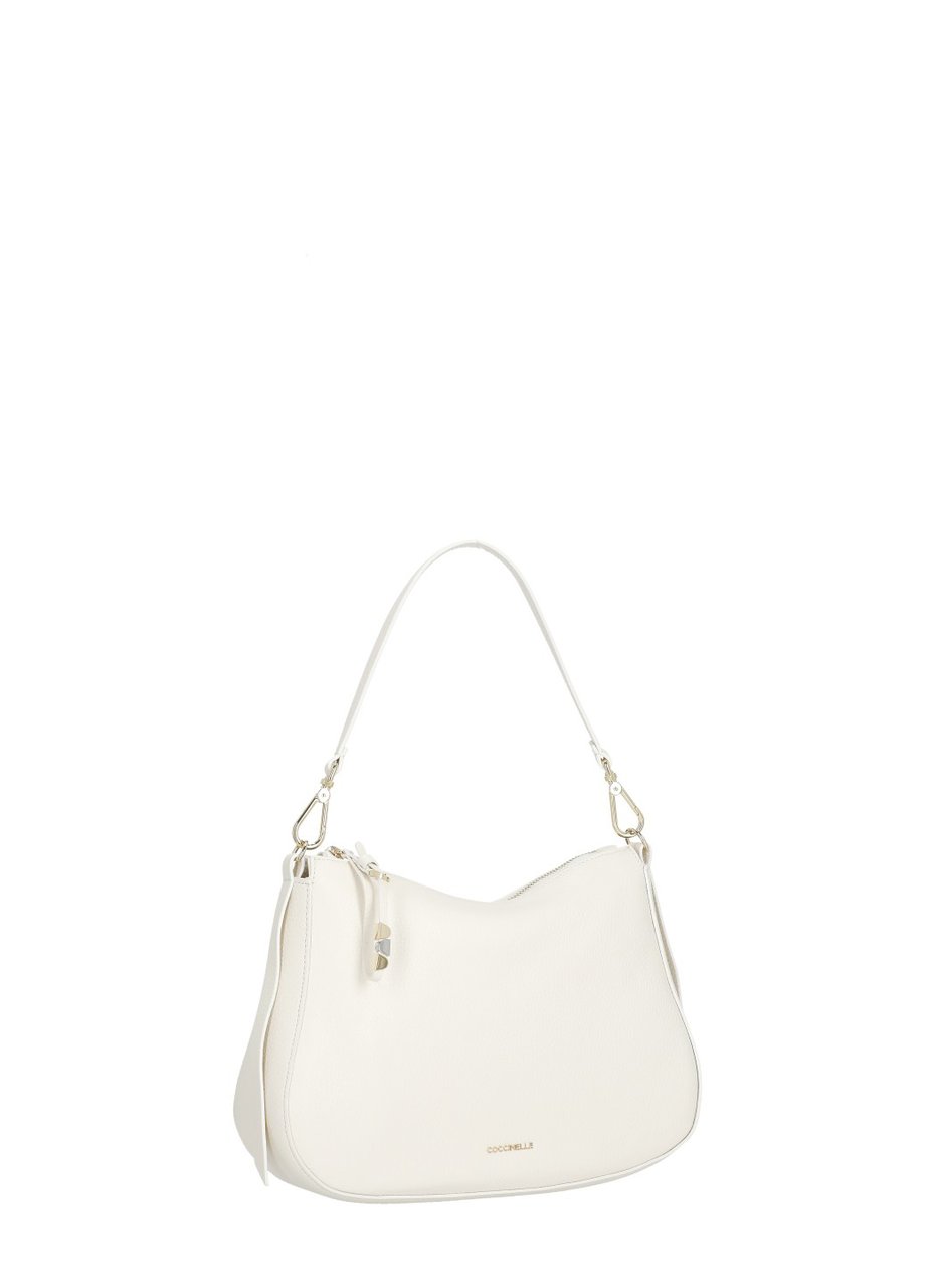 Coccinelle Ivory Leather Nory Small Shoulder Bag With Minimalist Design Neutraal