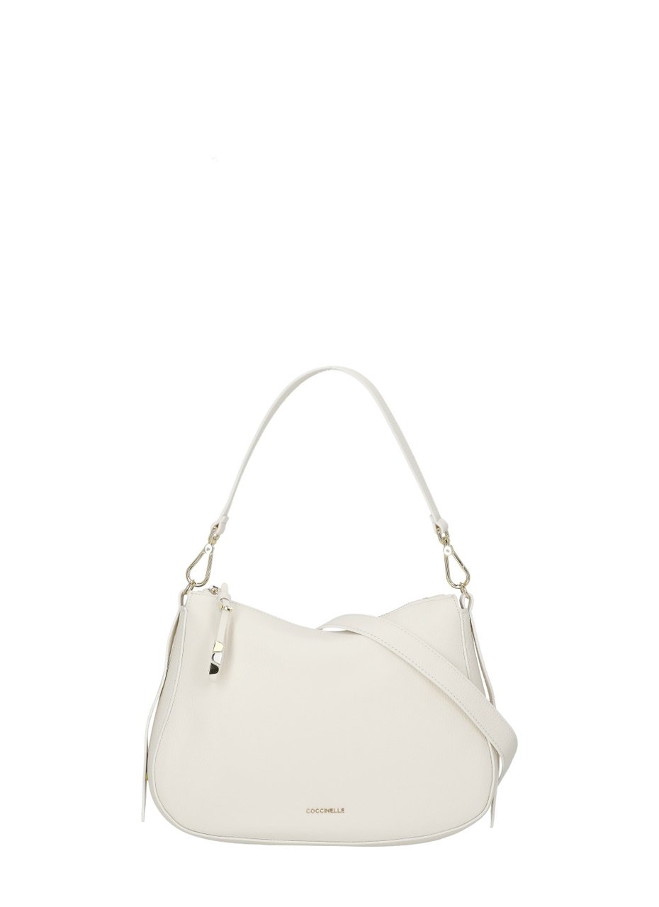 Coccinelle Ivory Leather Nory Small Shoulder Bag With Minimalist Design Neutraal
