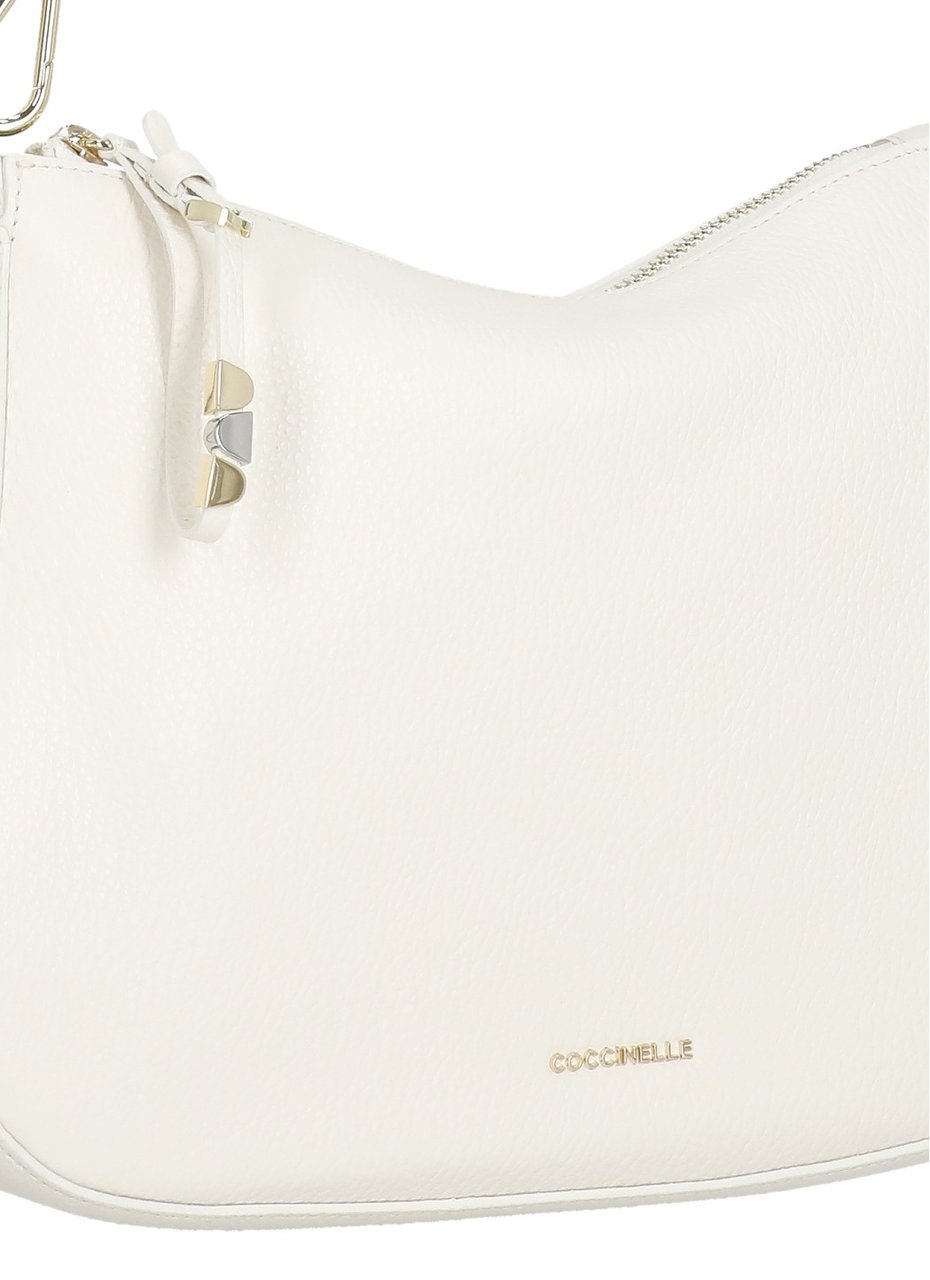 Coccinelle Ivory Leather Nory Small Shoulder Bag With Minimalist Design Neutraal