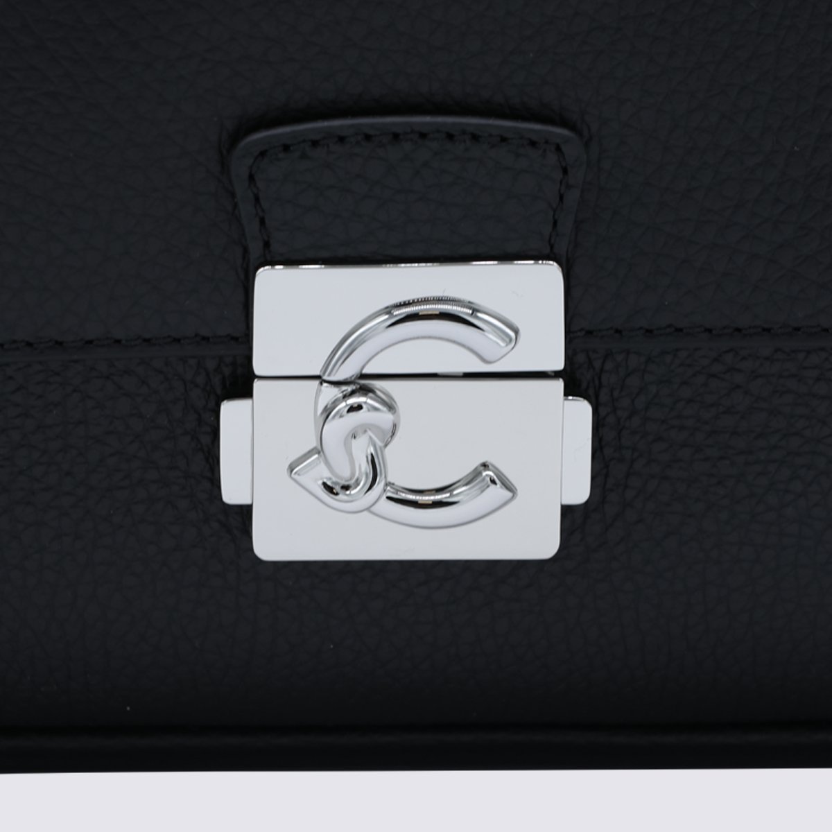 Coccinelle Rectangular Black Leather Shoulder Bag with Silver-tone Clasp Zwart