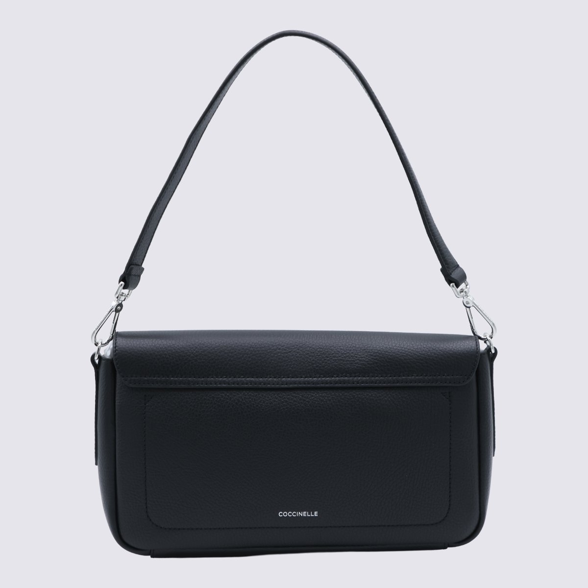 Coccinelle Rectangular Black Leather Shoulder Bag with Silver-tone Clasp Zwart