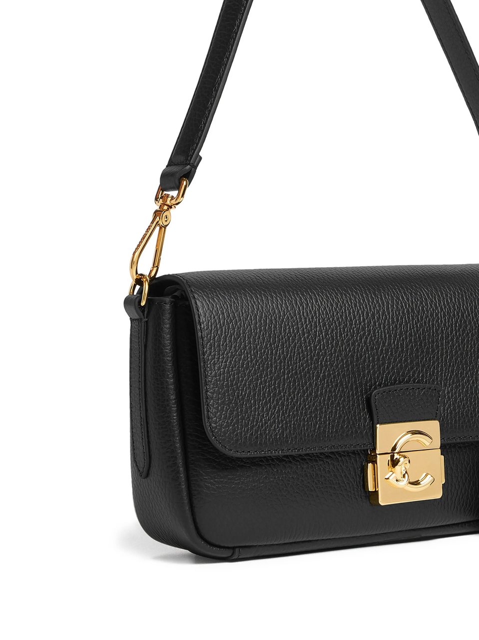 Coccinelle Pebbled Leather Shoulder Bag with Gold Lock Closure Zwart