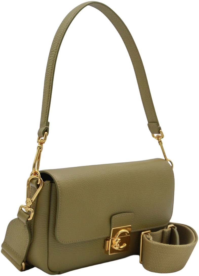 Coccinelle Structured Green Handbag with Gold-tone Clasp Groen