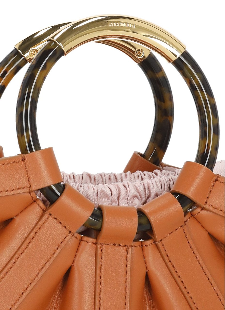Coccinelle Soft Gathered Leather Medium Shoulder Bag With Two Rigid Handles Bruin