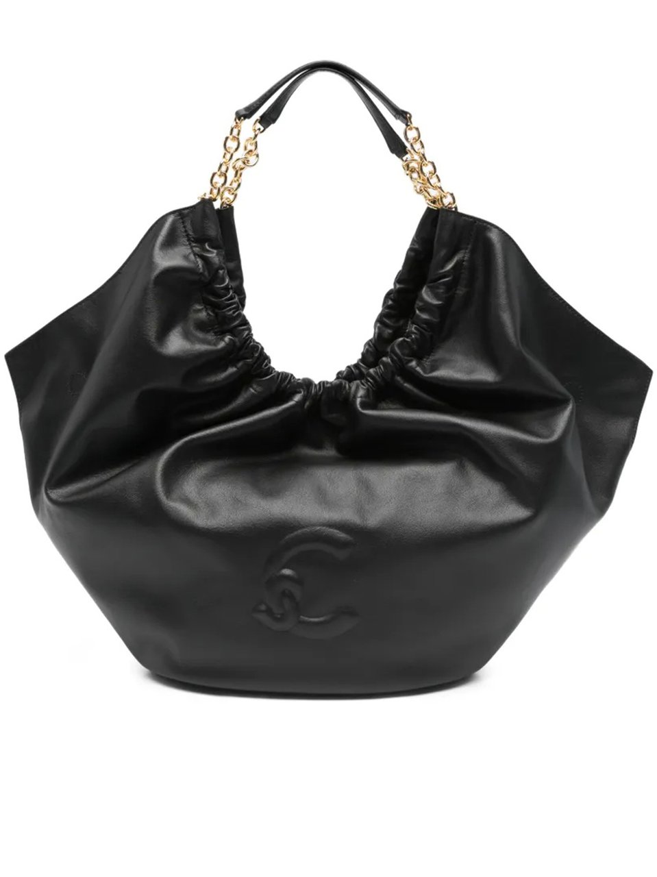 Coccinelle Spacious Ruched Leather Handbag With Gold Chain Accents Bruin