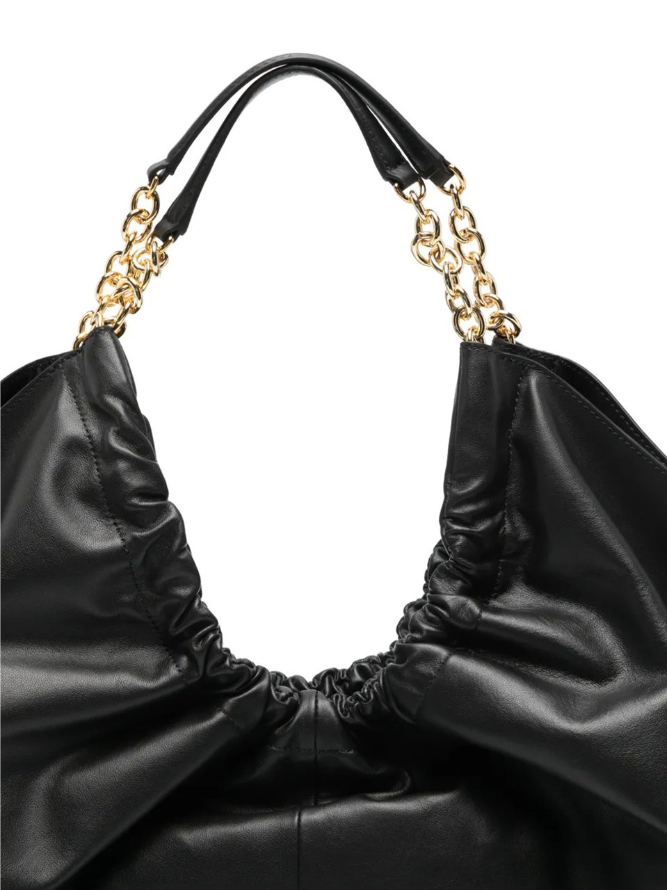 Coccinelle Spacious Ruched Leather Handbag With Gold Chain Accents Bruin