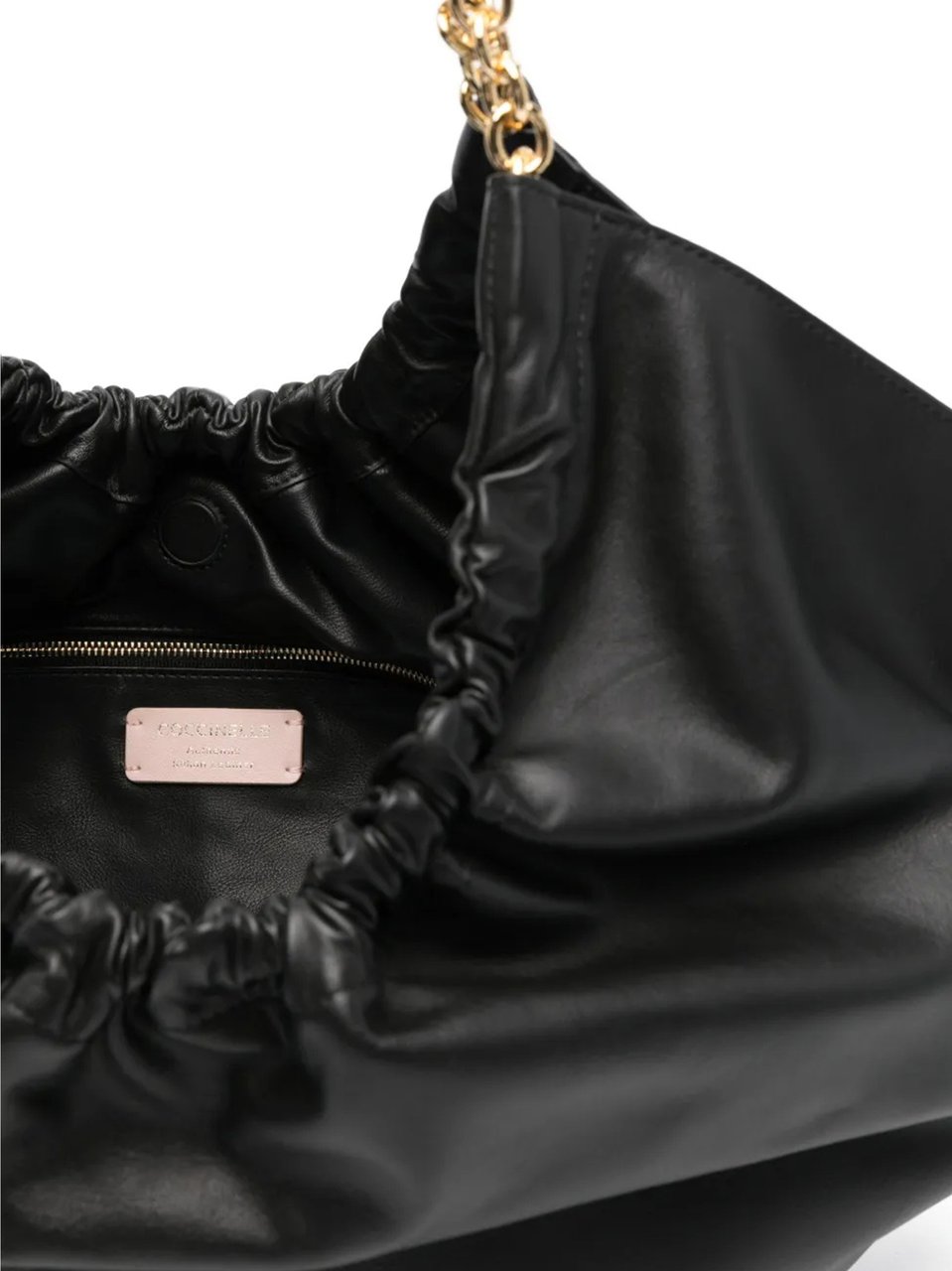 Coccinelle Spacious Ruched Leather Handbag With Gold Chain Accents Bruin