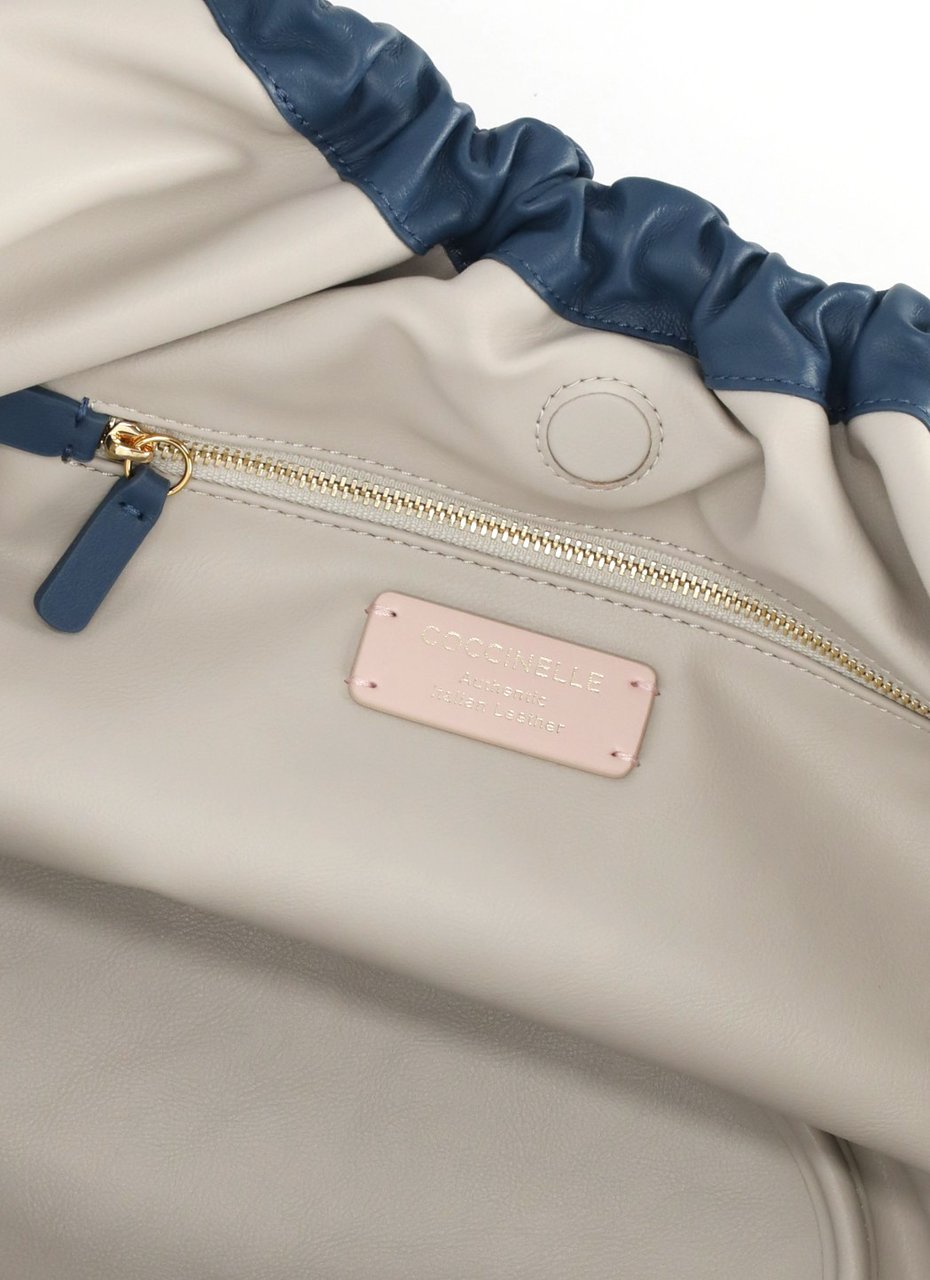 Coccinelle Medium Shoulder Bag In Smooth Blue Leather With Gathered Design Blauw