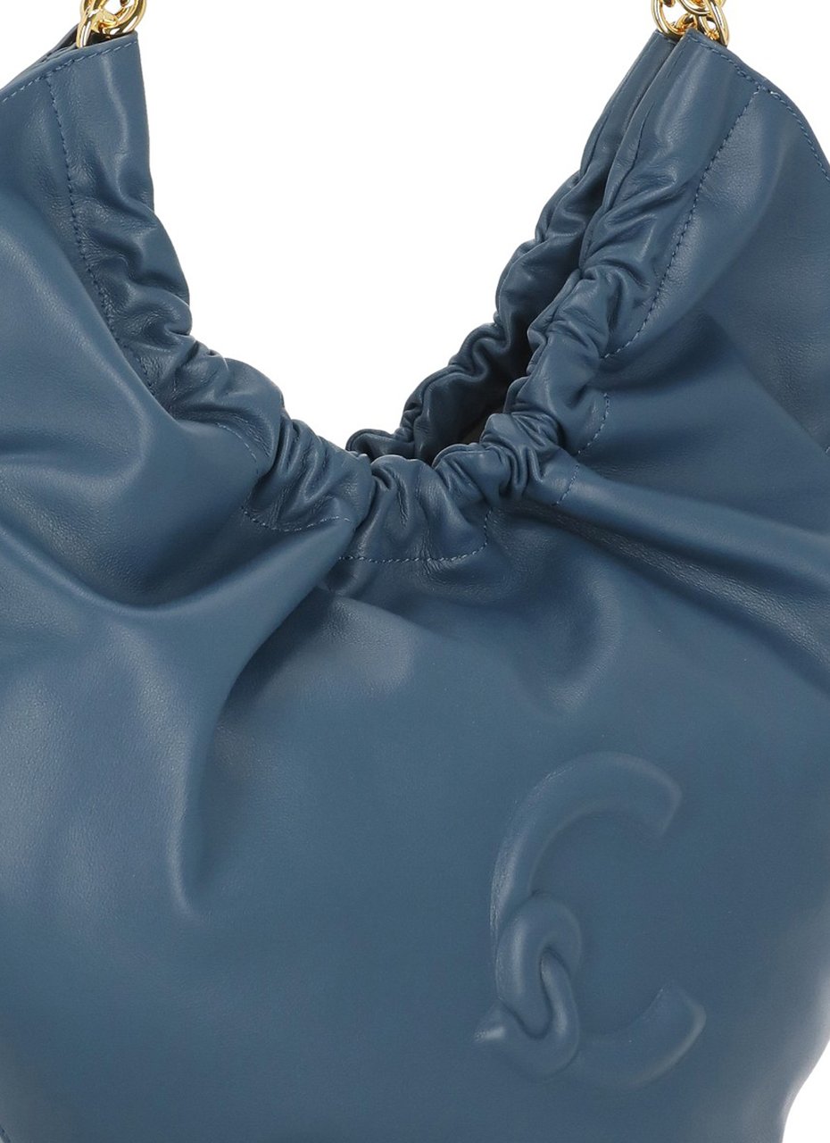 Coccinelle Medium Shoulder Bag In Smooth Blue Leather With Gathered Design Blauw