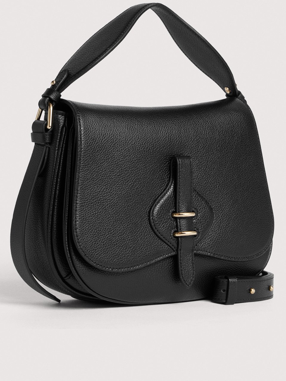 Coccinelle Mavery Textured Leather Gold-Hardware Handbag Zwart
