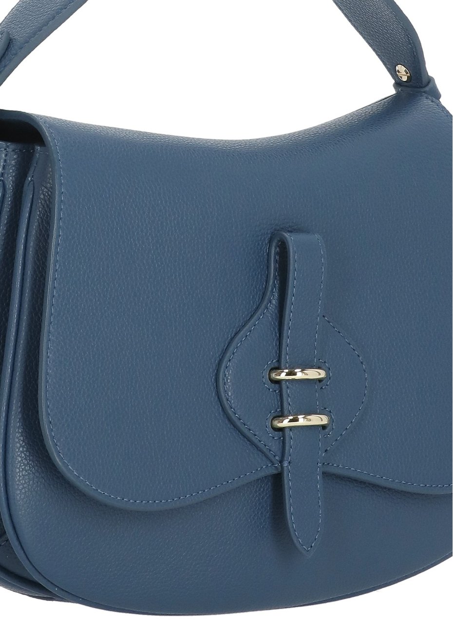 Coccinelle Structured Blue Leather Shoulder Bag With Adjustable Strap Grijs