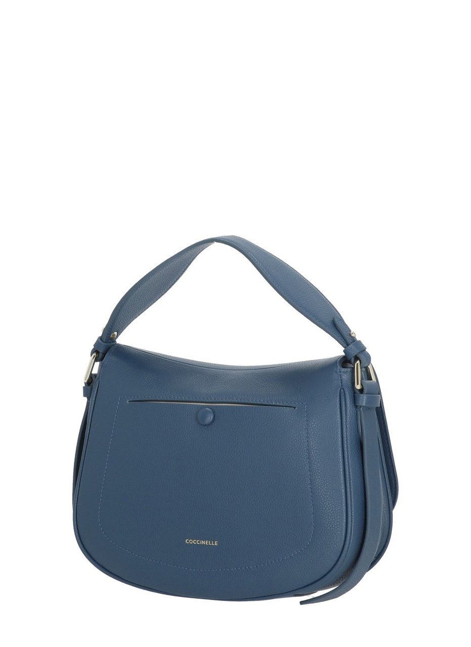 Coccinelle Structured Blue Leather Shoulder Bag With Adjustable Strap Grijs