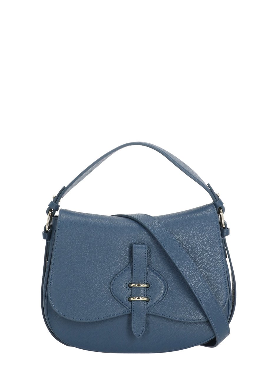 Coccinelle Structured Blue Leather Shoulder Bag With Adjustable Strap Grijs