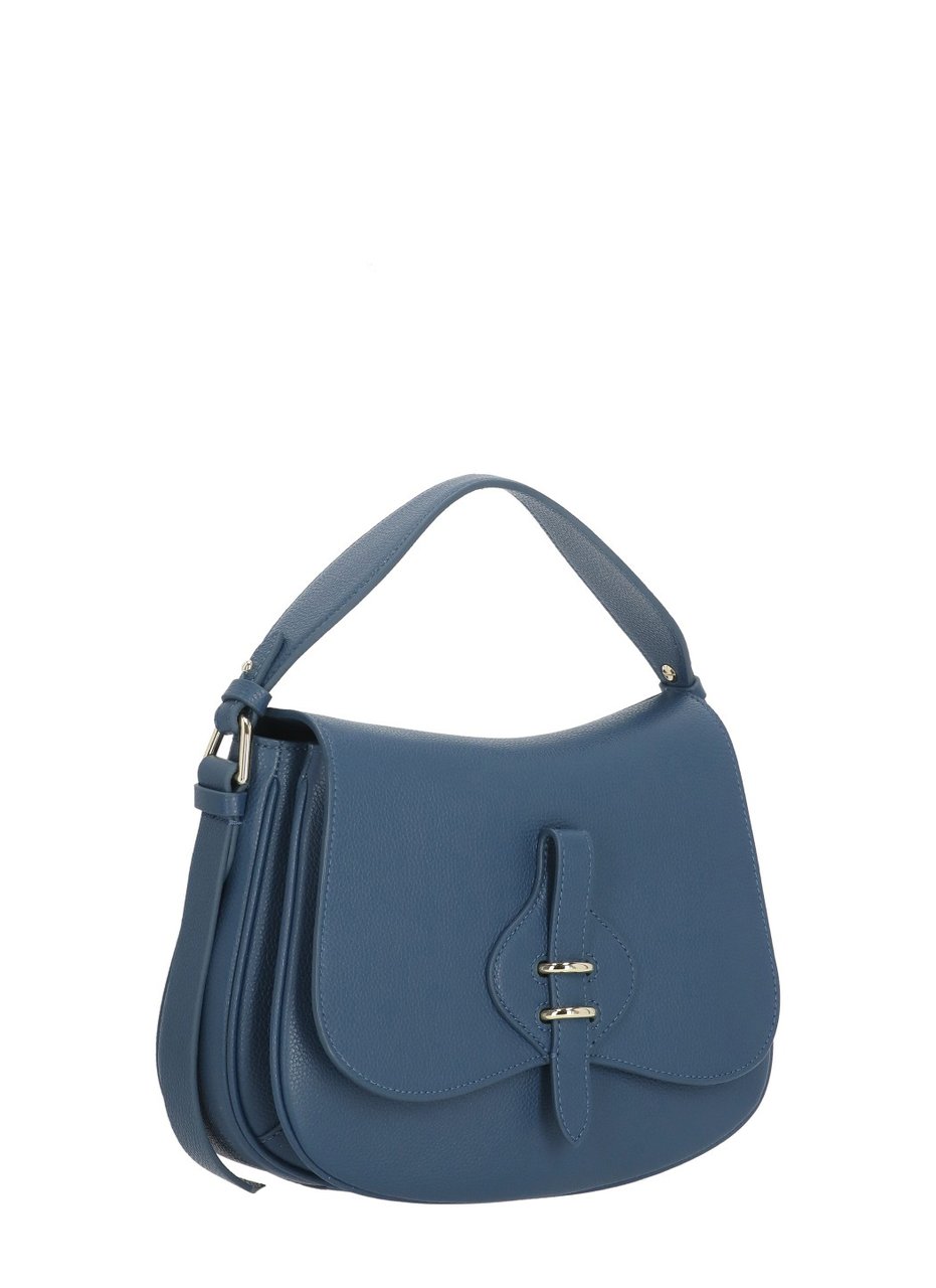 Coccinelle Structured Blue Leather Shoulder Bag With Adjustable Strap Grijs