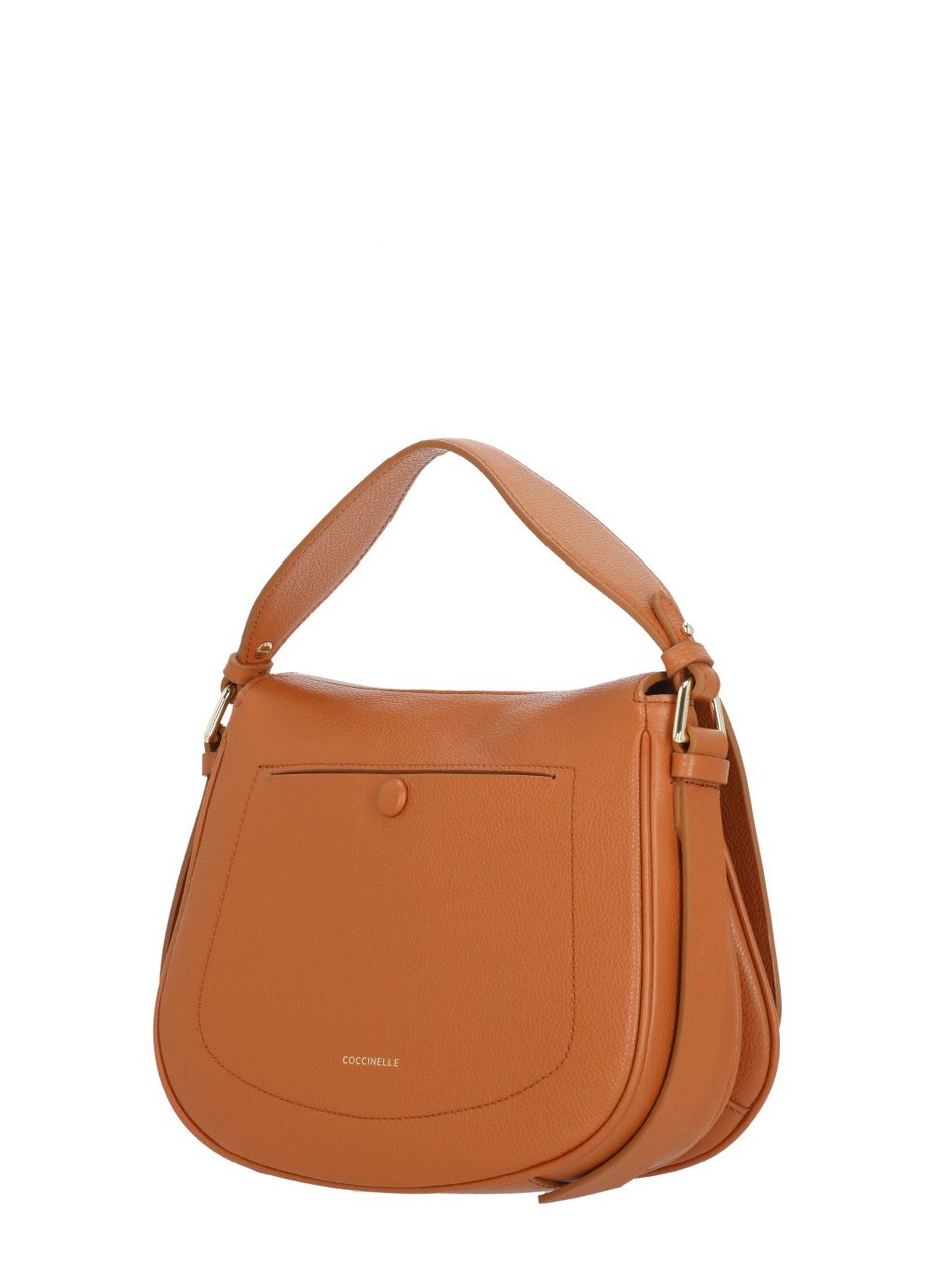 Coccinelle Medium Leather Shoulder Bag With Flap Closure Bruin