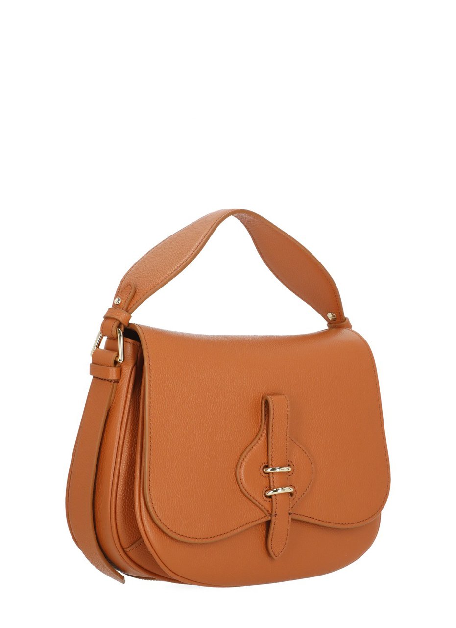 Coccinelle Medium Leather Shoulder Bag With Flap Closure Bruin