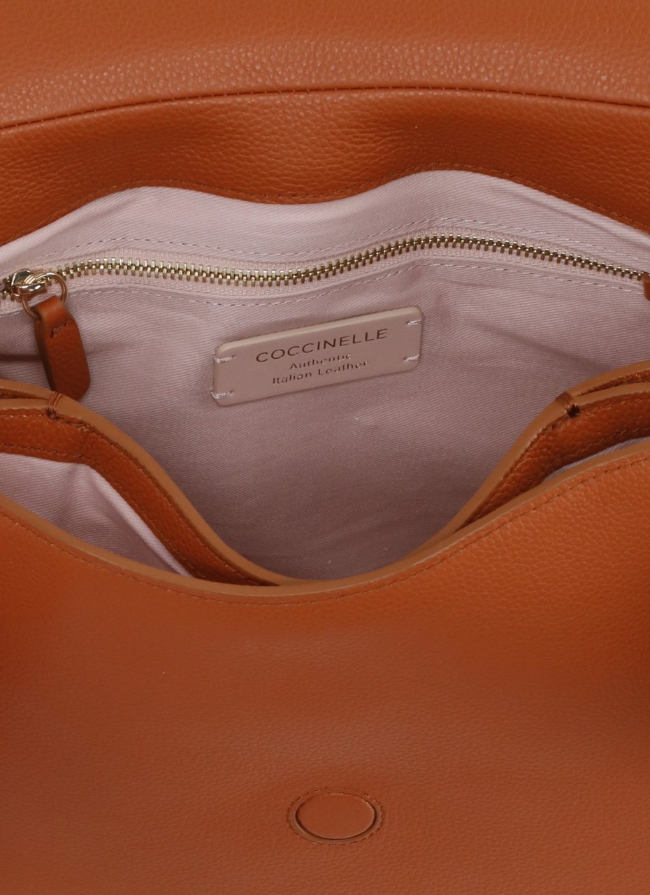 Coccinelle Medium Leather Shoulder Bag With Flap Closure Bruin