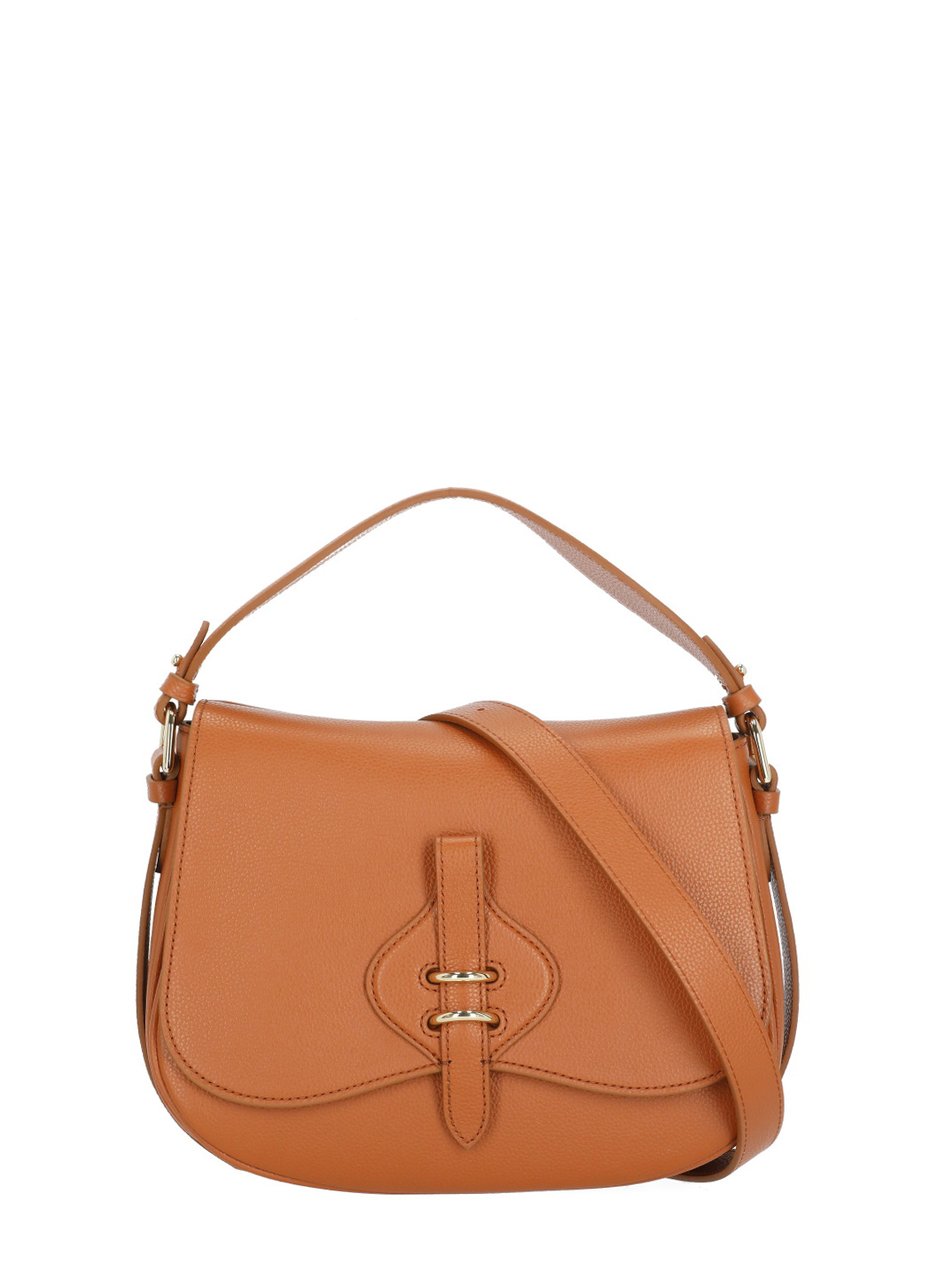 Coccinelle Medium Leather Shoulder Bag With Flap Closure Bruin